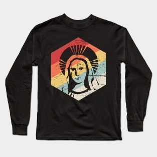 Retro Virgin Mary Icon | Catholic Design Long Sleeve T-Shirt